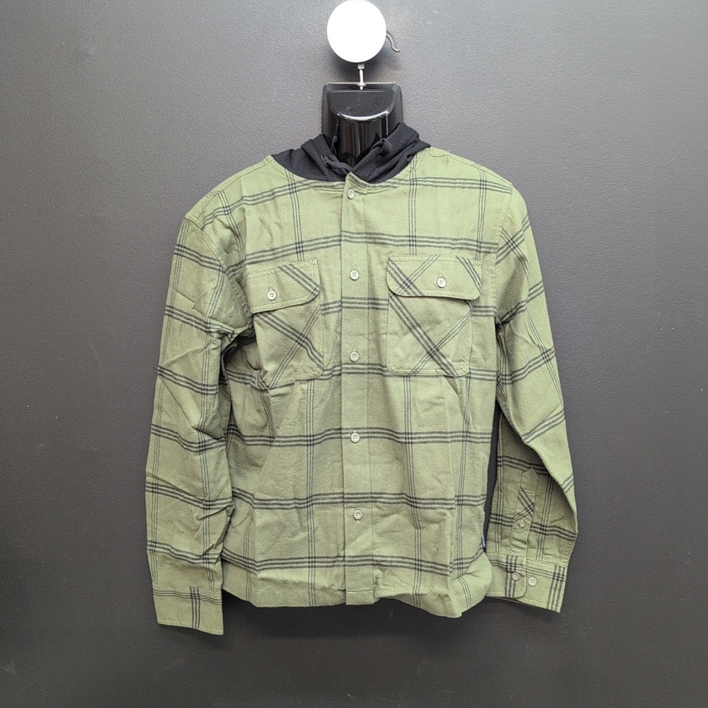 Trinity Coast Hooded Flannel Men's Button Down Shirt Size Medium Olive Green